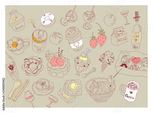 food line vintage illust set vector