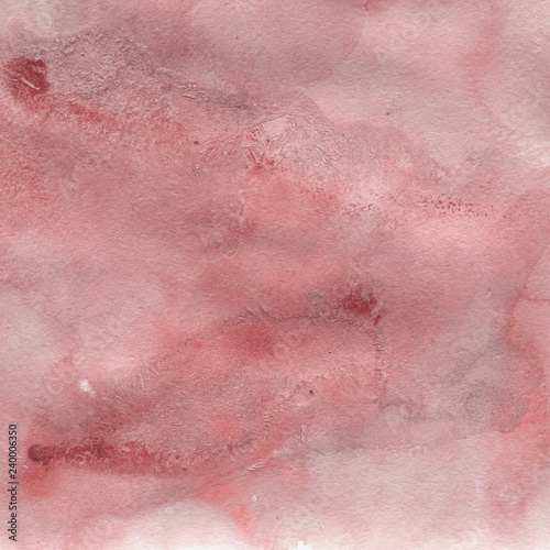 Red watercolor texture with abstract washes and brush strokes on white paper background. Trendy look. Chaotic abstract organic design.