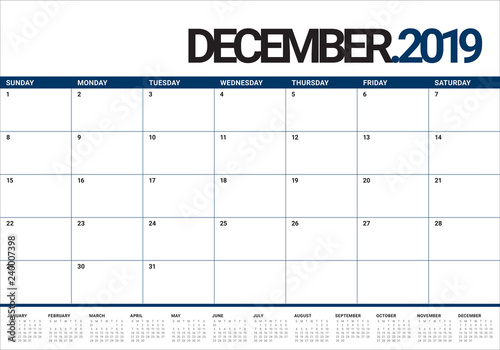 December 2019 desk calendar vector illustration