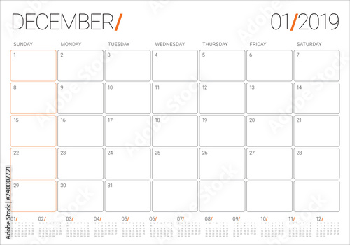December 2019 desk calendar vector illustration