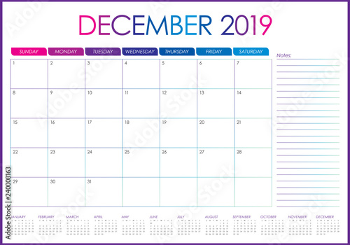 December 2019 desk calendar vector illustration