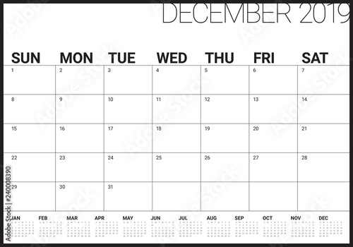 December 2019 desk calendar vector illustration