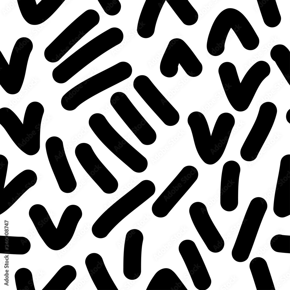 Handmade contrast seamless pattern. Childish craft monochrome wallpaper for birthday card, baby nappy, school party advertising, shop sale poster, holiday wrapping paper, textile, bag print etc. Handmade contrast seamless pattern. Childish craft monochrome wallpaper for birthday card, baby nappy, school party advertising, shop sale poster, holiday wrapping paper, textile, bag print etc.