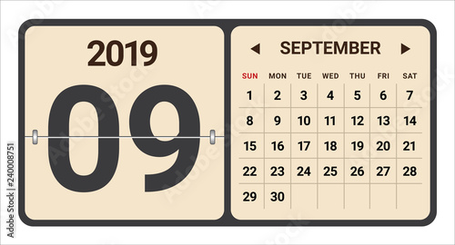 September 2019 monthly calendar vector illustration