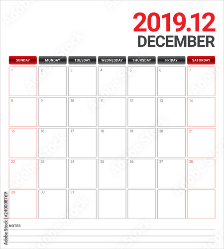 December 2019 desk calendar vector illustration