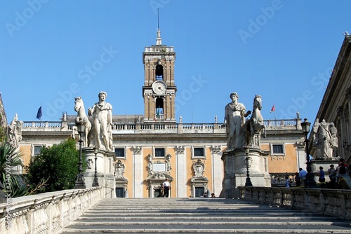 cordonata, Capitolium, Capitoline Hill, rome, italy, Michelangelo, statue, hilltop, Palazzo Senatorio, stairs, footway, architecture, landmark, palace, ancient, history, 