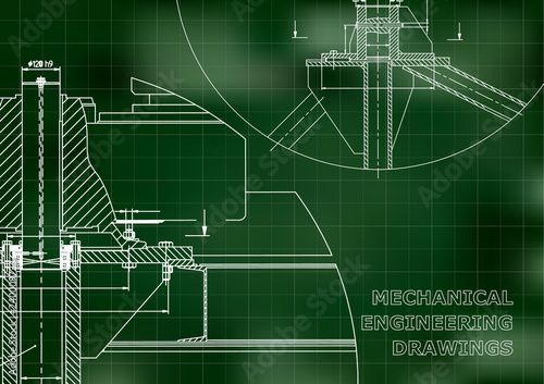 Mechanical engineering. Technical illustration. Green background. Grid