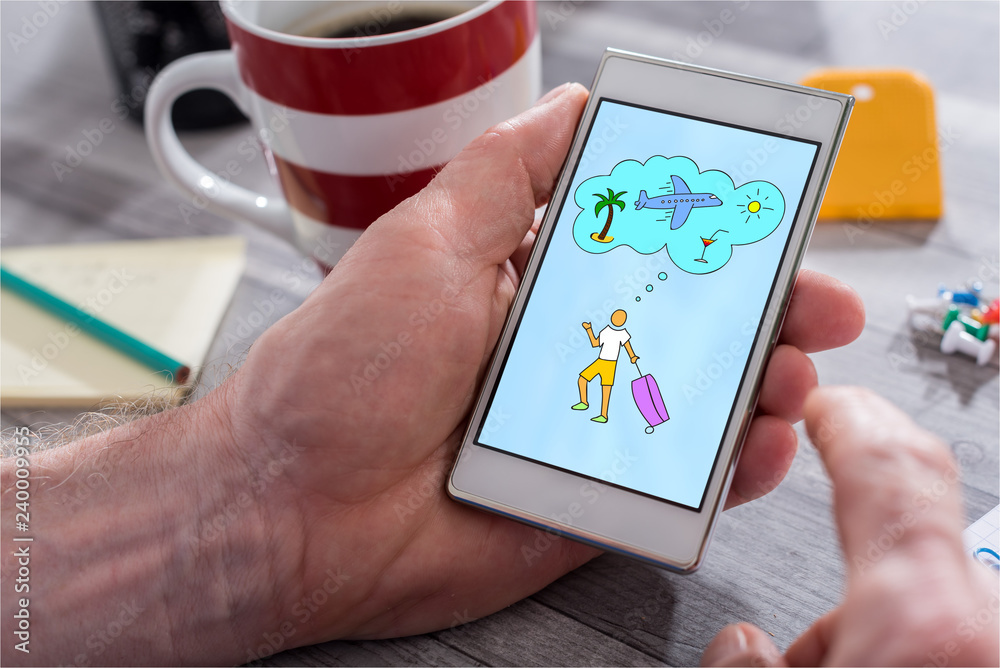 Vacation concept on a smartphone Vacation concept on a smartphone