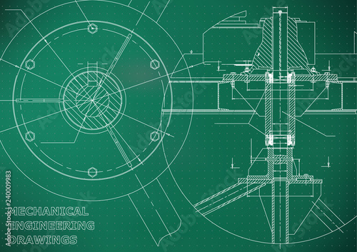 Mechanical engineering drawing. Light green background. Points