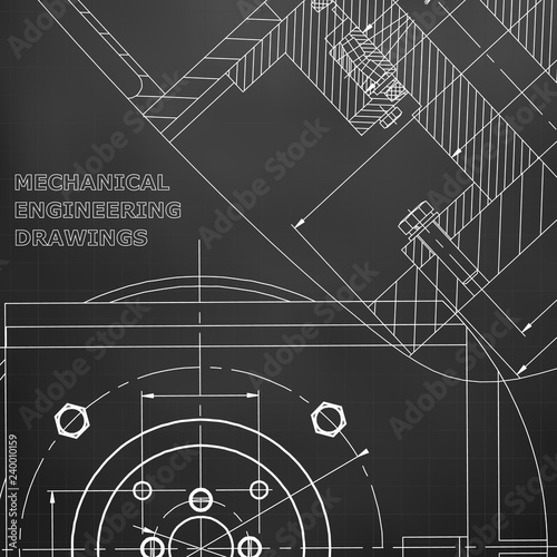 Mechanics. Technical design. Cover  flyer  banner. Corporate Identity. Black background. Grid