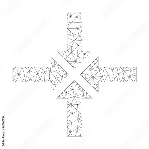 Polygonal vector compress arrows icon on a white background. Polygonal carcass gray compress arrows image in low poly style with connected triangles, nodes and lines.