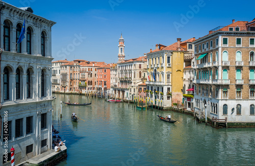 Venice touristic center with big channel and historic buildings view