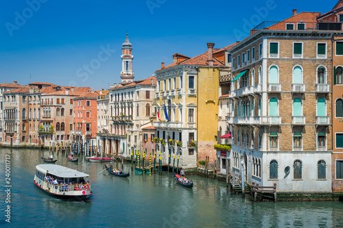 Water transportation and colorful historic buildings of Venice