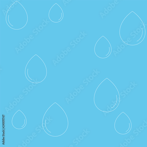 White water drop outline pattern on blue background. Vector illustration.