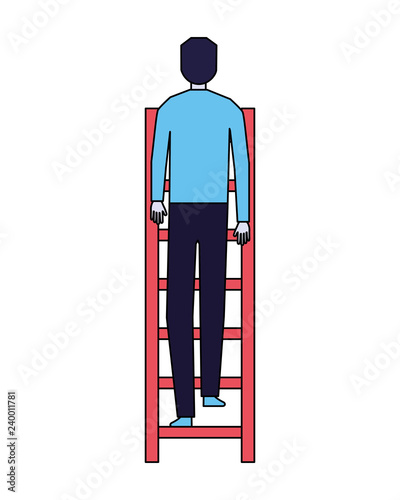businessman climbing stairs white background