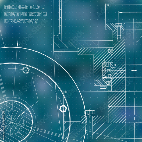 Backgrounds of engineering subjects. Technical illustration. Mechanical engineering. Blue background. Points