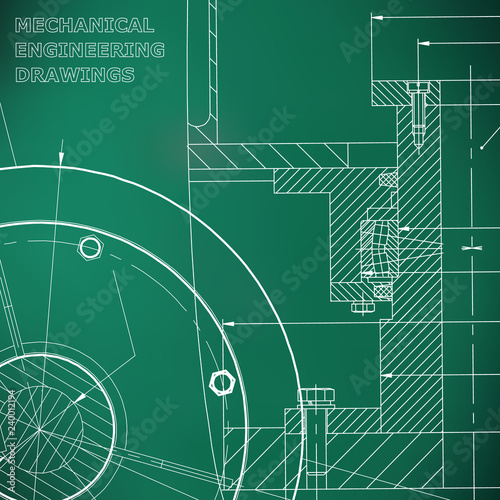 Backgrounds of engineering subjects. Technical illustration. Mechanical engineering. Light green background. Grid