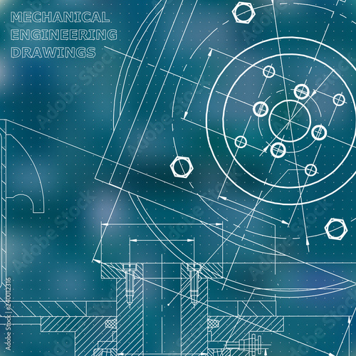 Mechanics. Technical design. Engineering. Blue background. Points