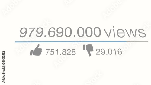 Views counter. A close up quickly increasing to 1 Billion views. Animated Traffic. Top down. photo