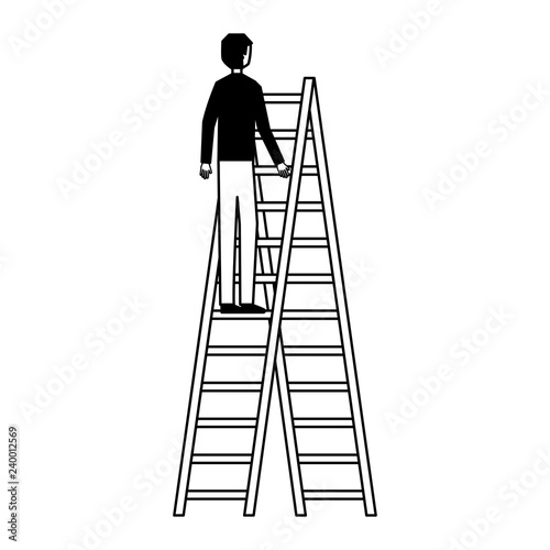 businessman climbing stairs white background