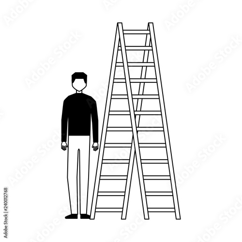 businessman with stairs on white background