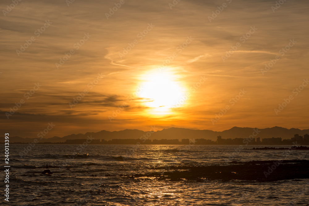 The coast of the renega in Benicasim at sunset