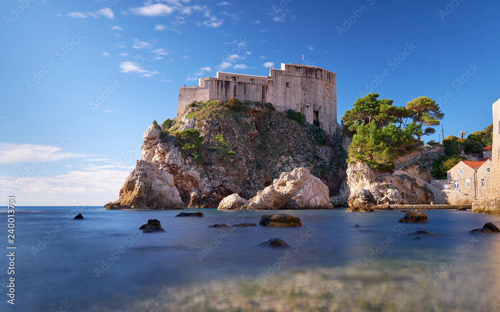 Fort Lovrijenac in Dubrovnic as seen from the beach.  Long exposure to create flat water on a clear bright sunny day. 