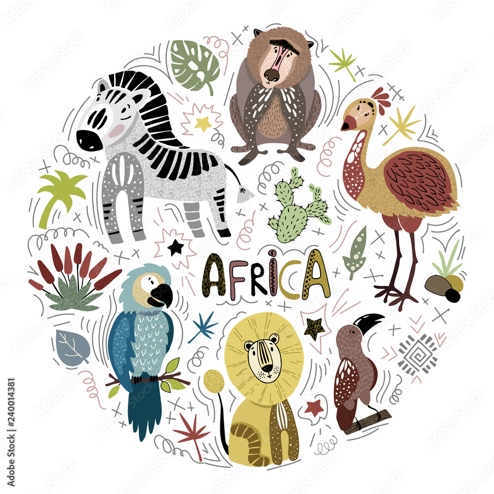 Naklejka premium Vector African cartoon animals