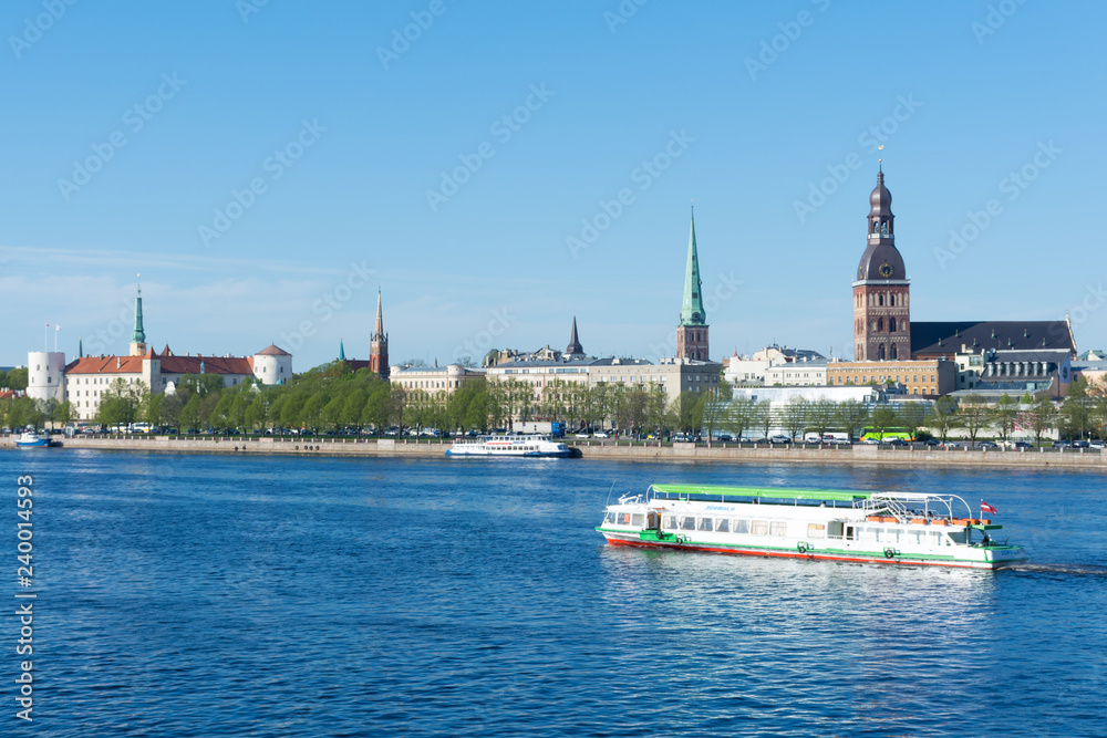 View of the old city and the Western Dvina river in Riga