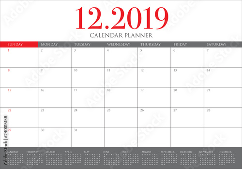 December 2019 desk calendar vector illustration