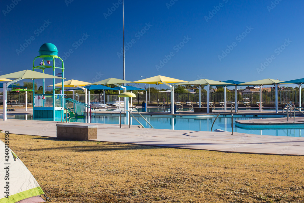 Swimming Complex With Colorful Canopies Swimming Complex With Colorful Canopies