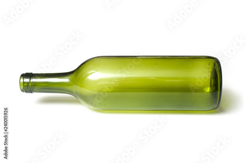 closeup of empty bottle of wine for recycling on white background
