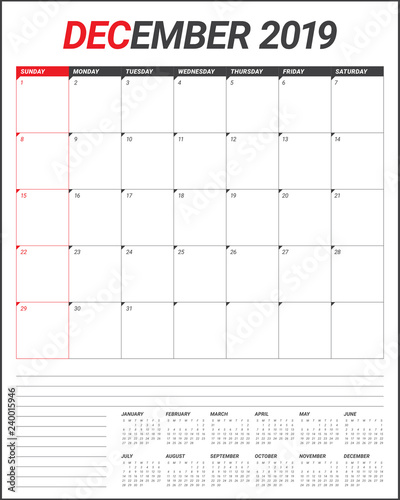 December 2019 desk calendar vector illustration