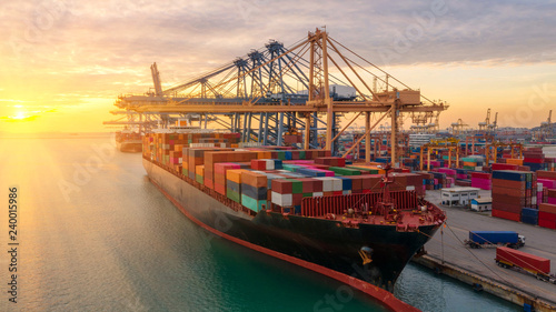 Print op canvas Container ship in export and import business logistics and transportation