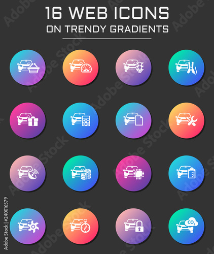 car service icon set. car service web icons on round trendy gradients