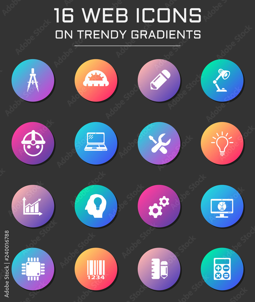 engineering icon set. engineering web icons on round trendy gradients engineering icon set. engineering web icons on round trendy gradients