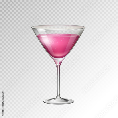 Realistic cocktail cosmopolitan glass vector illustration on transparent background