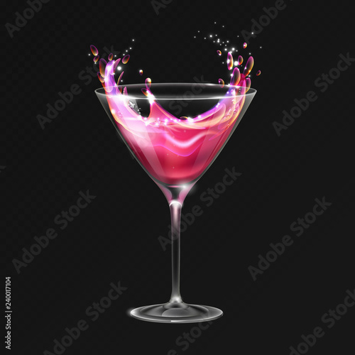Realistic cocktail cosmopolitan glass vector illustration on transparent background