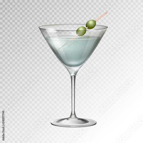 Realistic cocktail martini glass vector illustration on transparent background