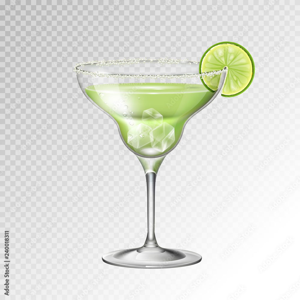 Realistic cocktail margarita glass vector illustration on transparent