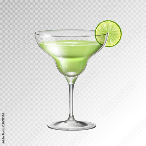 Realistic cocktail margarita glass vector illustration on transparent background