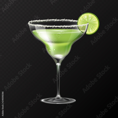 Realistic cocktail margarita glass vector illustration on transparent background