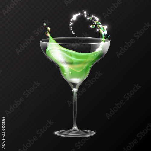 Realistic cocktail margarita glass vector illustration on transparent background