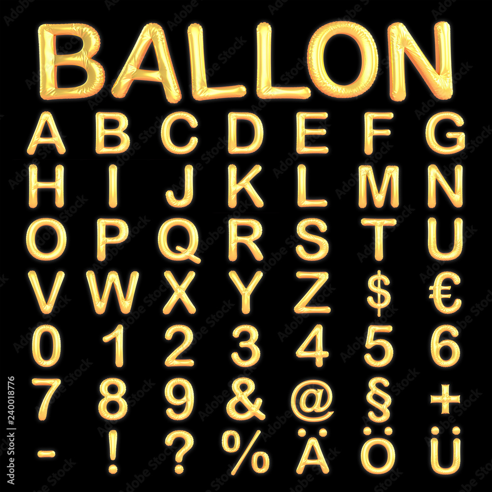 Folienluftballons - Hintergrund - Alphabet - ABC - Zeichen - Zahlen