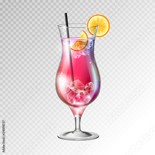 Realistic cocktail tequila sunrise glass vector illustration on transparent background