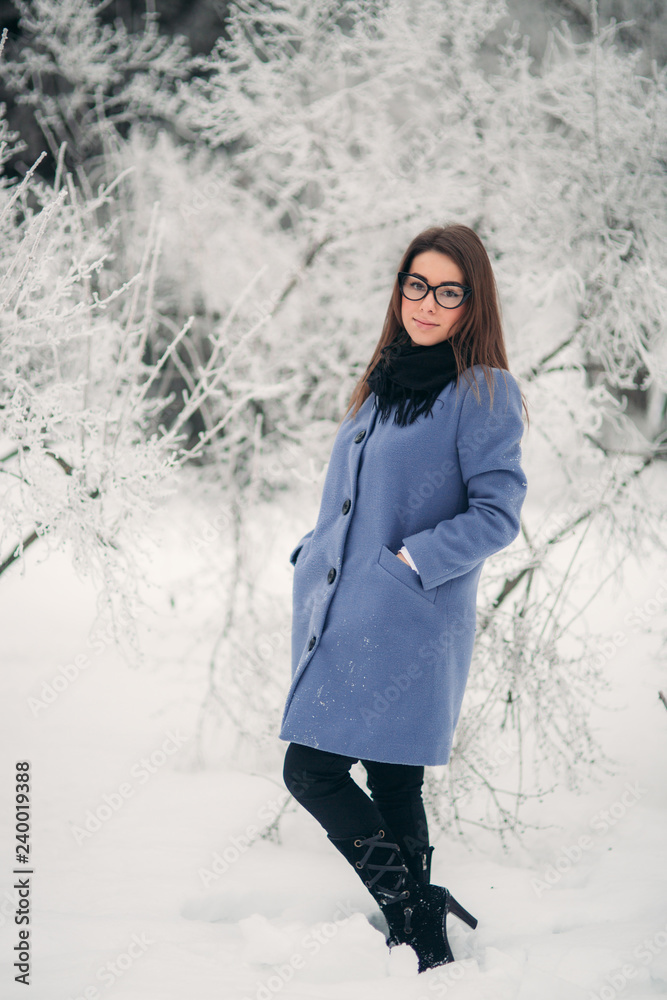 Beautiful winter portrait of young woman in the winter snowy scenery. New year Beautiful winter portrait of young woman in the winter snowy scenery. New year