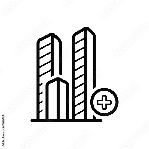 Black line icon for  bulding add