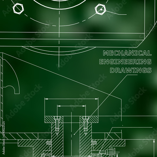 Mechanics. Technical design. Engineering style. Green background. Grid