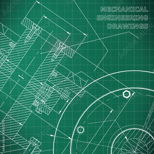 Light green background. Grid. Technical illustration. Mechanical engineering. Technical design. Instrument making. Cover  banner