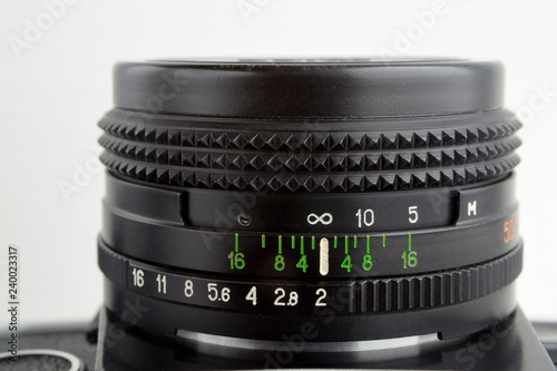 Vintage lens made of glass and iron. Shallow depth of field